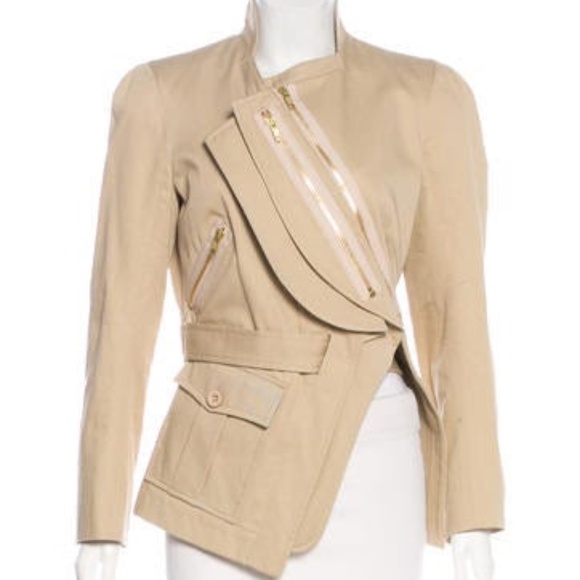 Givenchy Asymmetrical Jacket Blazer Trench w/ Gold Zip & Belt size FR42 / US 6 - Picture 1 of 7